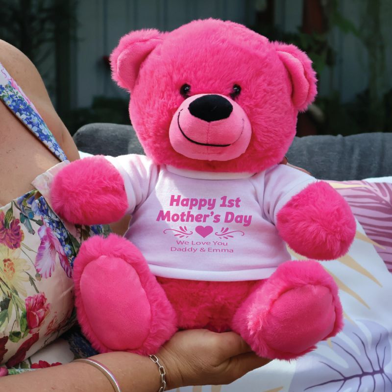 1st  Mothers Day Bear 30cm Plush Hot Pink