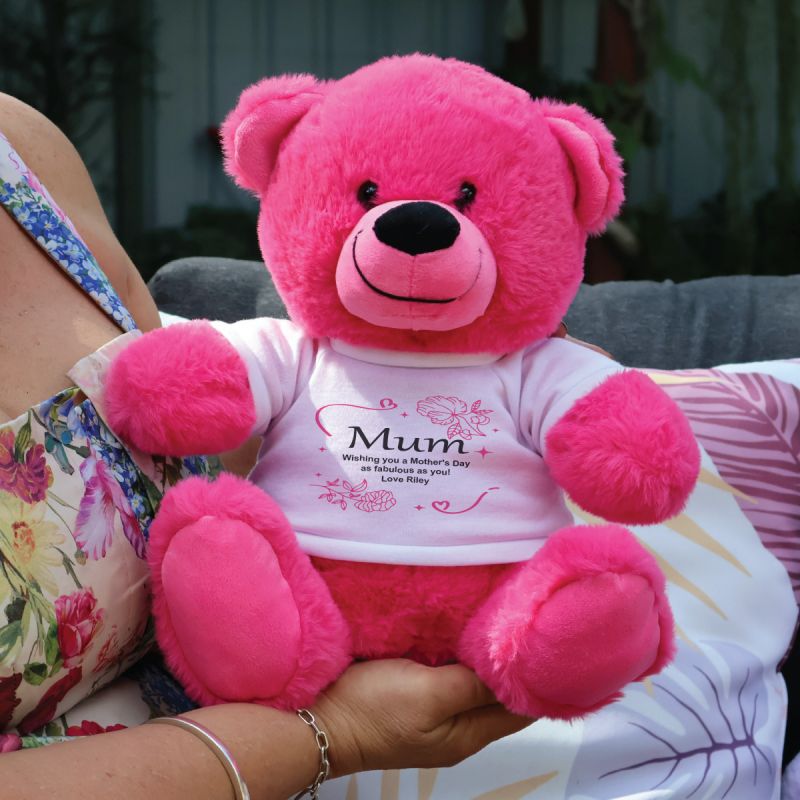 Personalised Mum Bear 30cm Hot Pink Plush