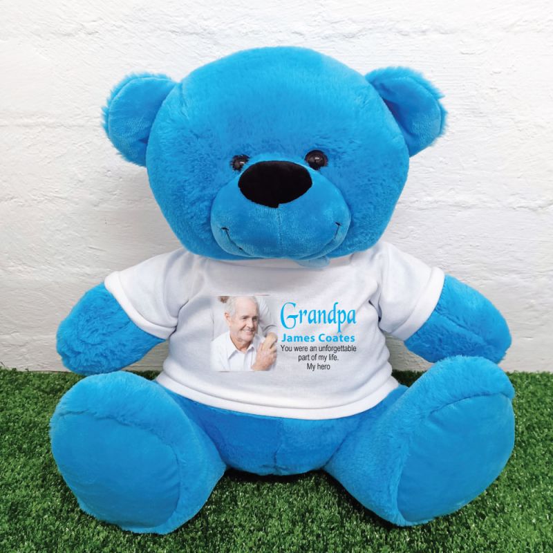 Personalised Memorial Photo Teddy Bear 40cm Blue