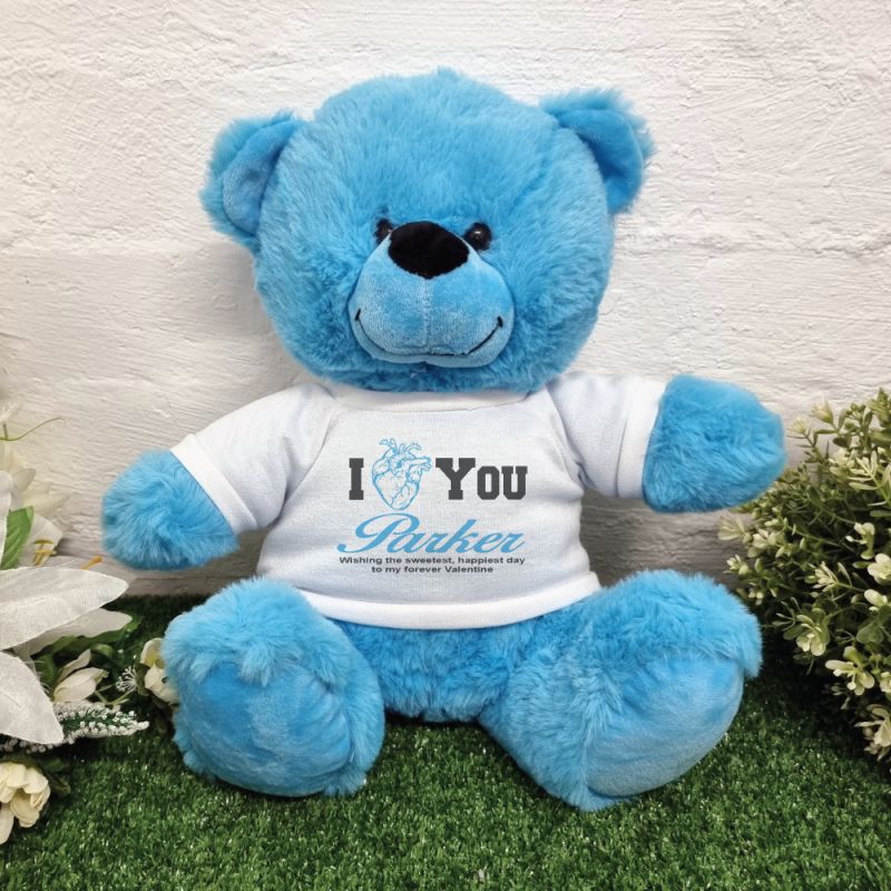 Valentines Anatomical Heart Bear Bright Blue Plush 30cm
