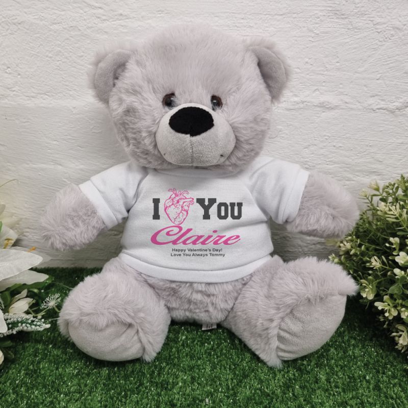 Valentines Day Anatomical Heart Bear Grey Plush 30cm