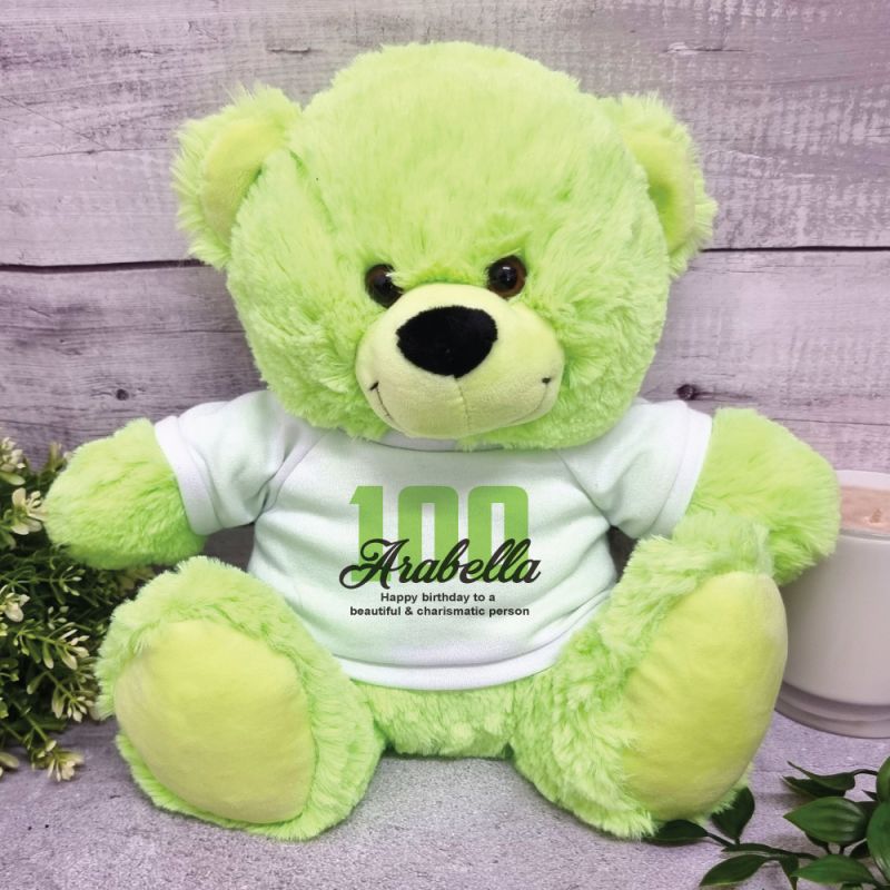 Personalised 100th Birthday Bear Lime 30cm