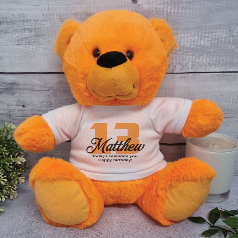 13th Birthday T-Shirt Bear Orange Plush 30cm