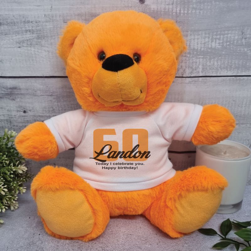 60th Birthday T-Shirt Bear Orange Plush 30cm