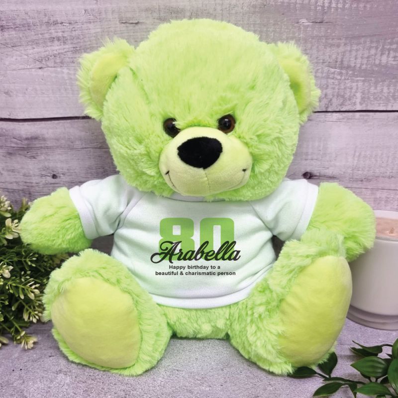 Personalised 80th Birthday Bear Lime 30cm