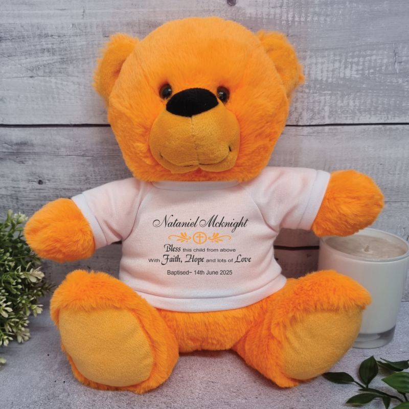 Personalised Baptism Bear Orange 30cm