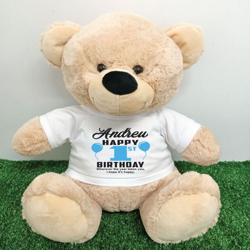 Personalised 1st Birthday Bear Cream 40cm