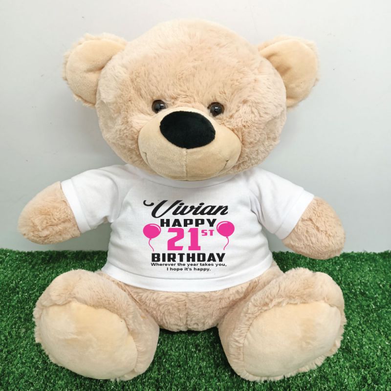 21st Birthday T-Shirt Teddy Bear Cream 40cm