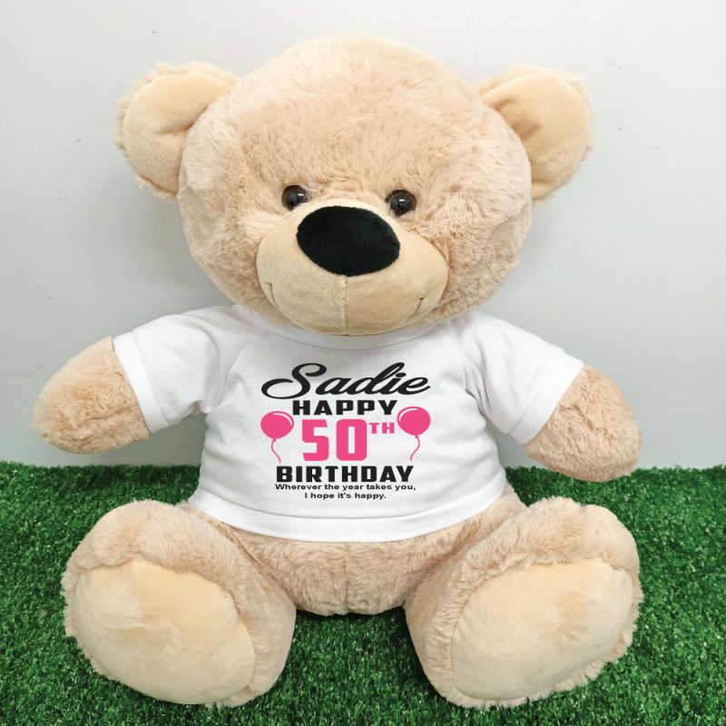 50th Birthday T-Shirt Teddy Bear Cream 40cm