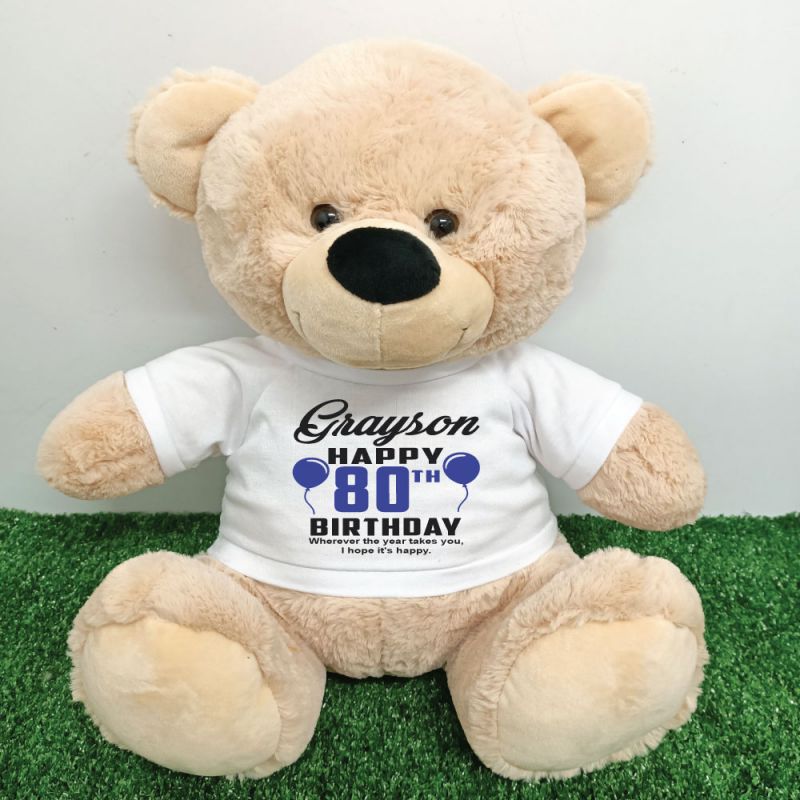 Personalised 80th Birthday Bear Cream 40cm