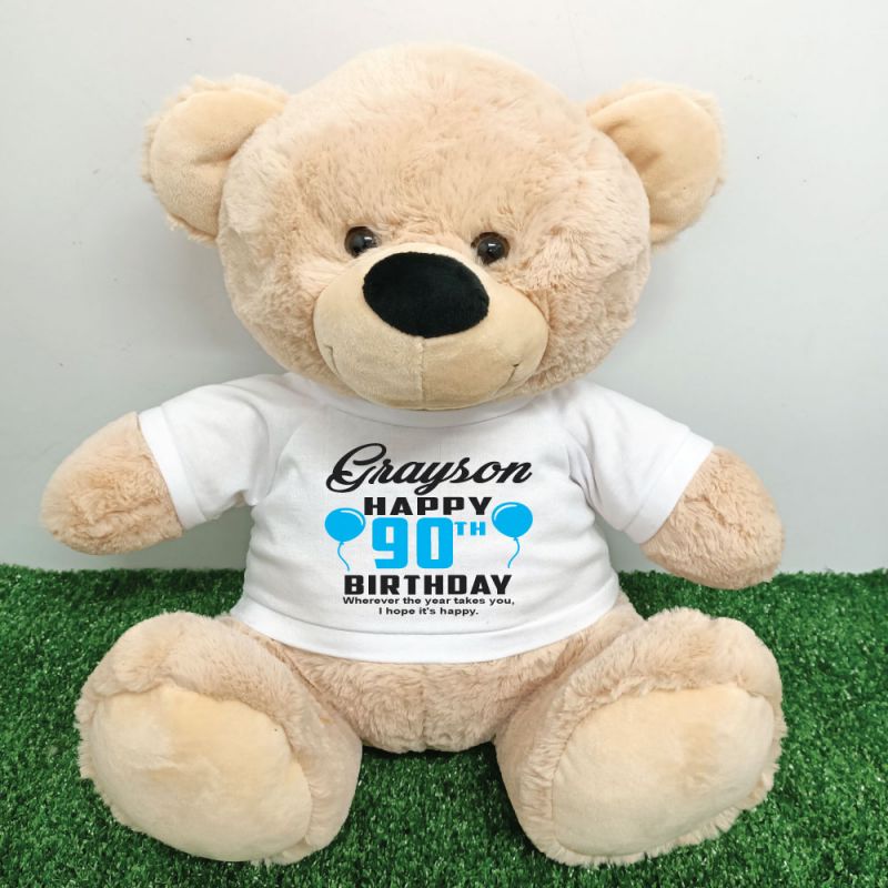 90th Birthday T-Shirt Teddy Bear Cream 40cm