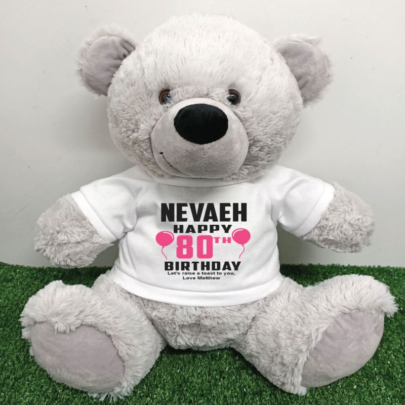 Personalised 80th Birthday Bear Grey 40cm