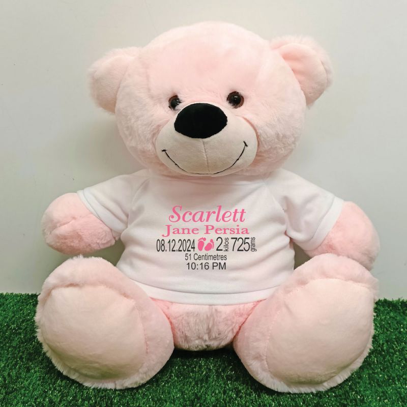 Personalised Newborn Bear 40cm Light Pink Plush
