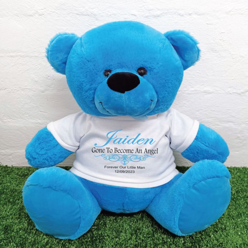 Personalised Memory Teddy Bear 40cm Bright Blue