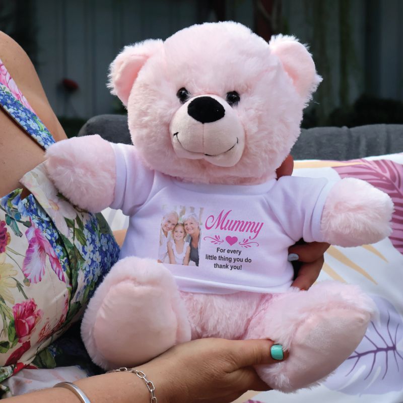 Mum Personalised Photo Bear Light Pink 30cm