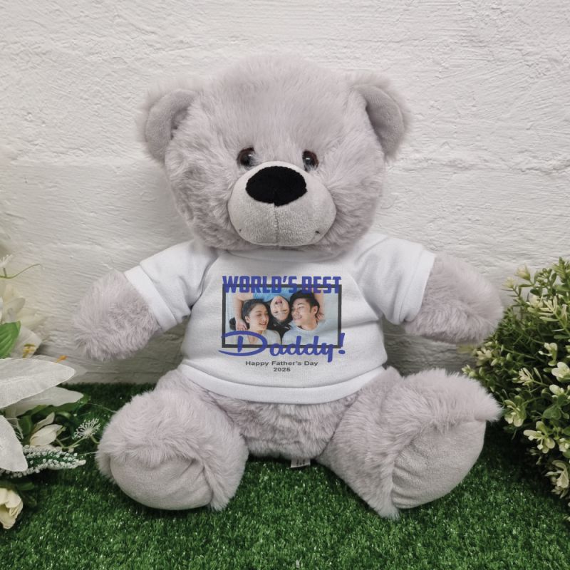 Worlds Best Dad Photo Bear Grey 30cm