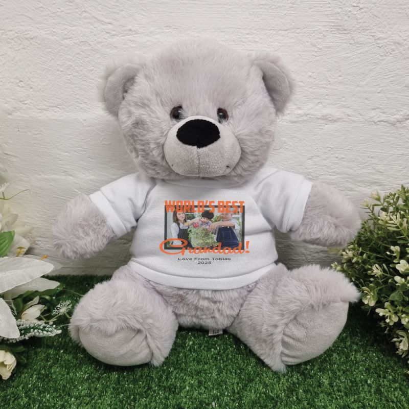 Worlds Best Grandpa Photo Bear Grey 30cm