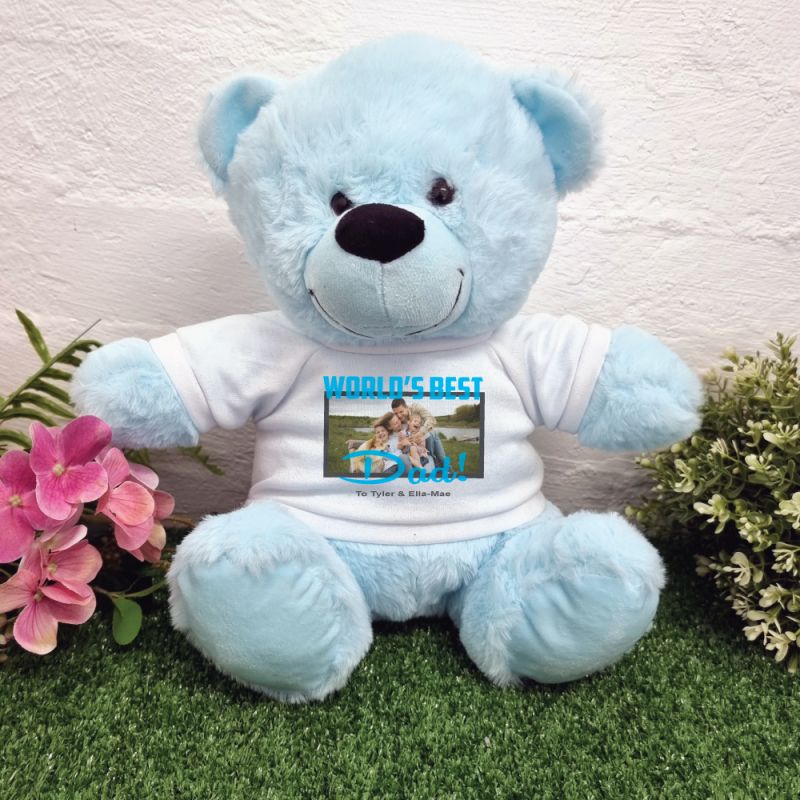 Worlds Best Dad Photo Bear Light Blue 30cm