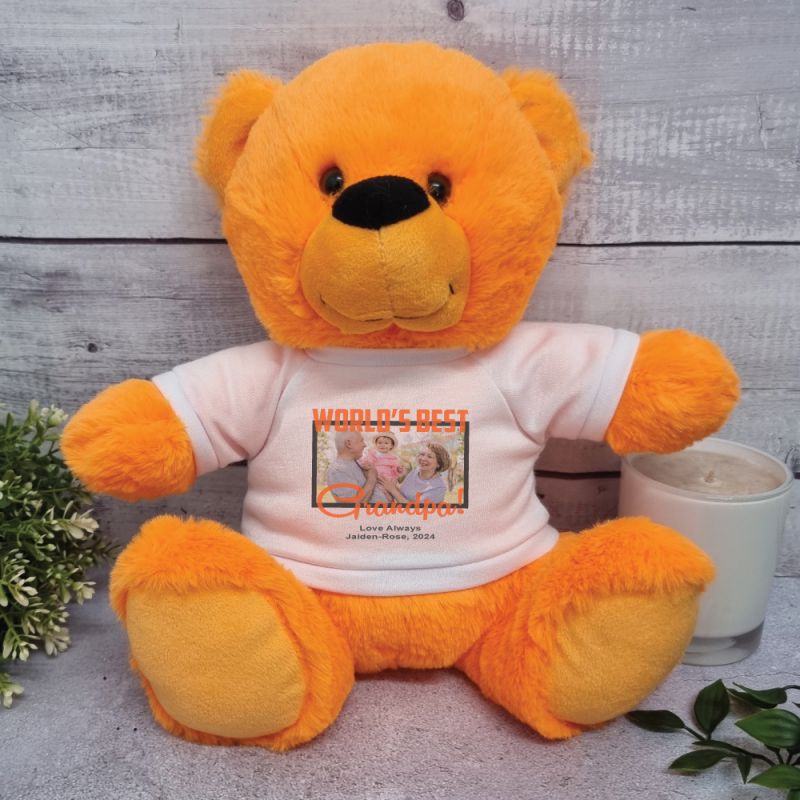 Worlds Best Grandpa Photo Bear Orange 30cm