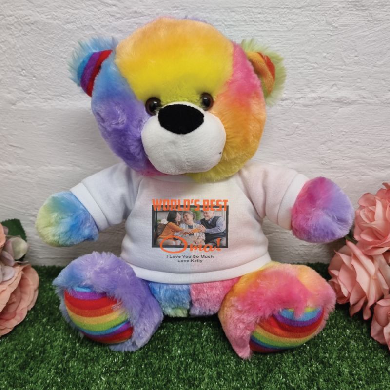 Worlds Best Grandma Photo Bear Rainbow 30cm