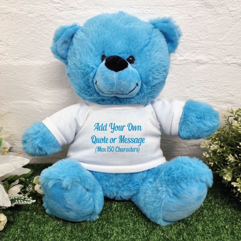 Custom Text Message Bear Bright Blue 30cm