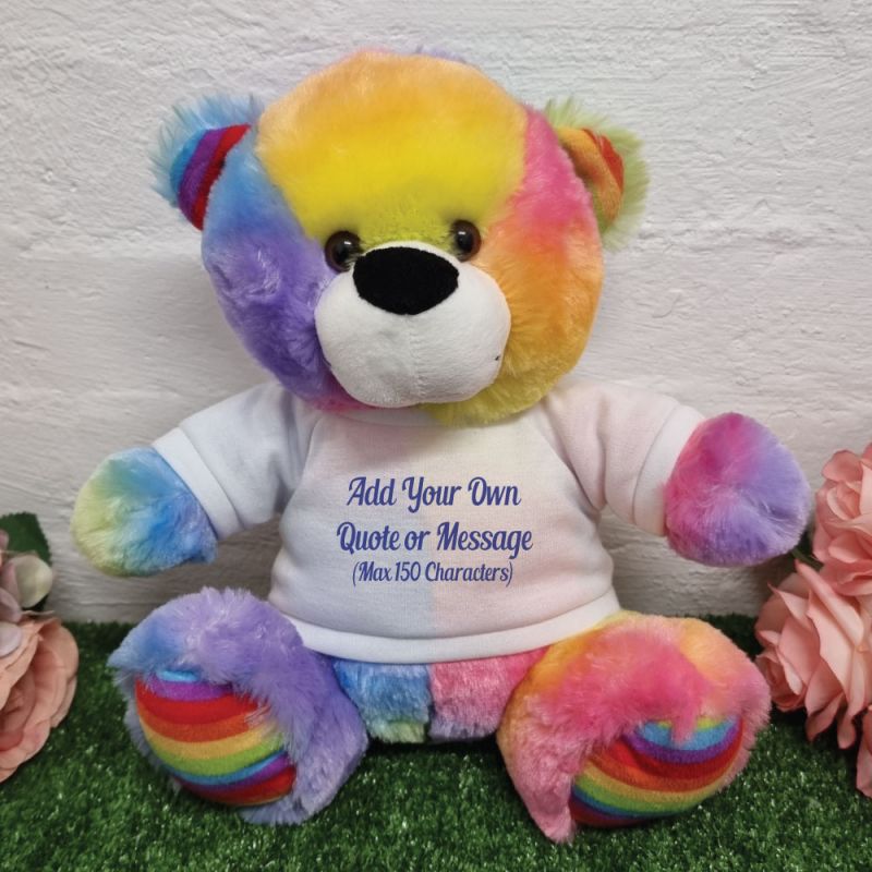 Custom Text Message Bear Rainbow 30cm