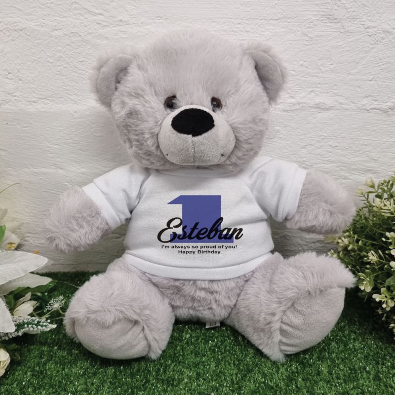 1st Birthday Bear Grey Plush 30cm