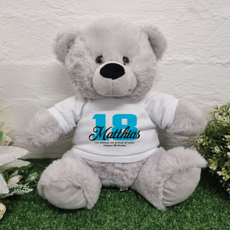 18th Birthday Bear Grey Plush 30cm