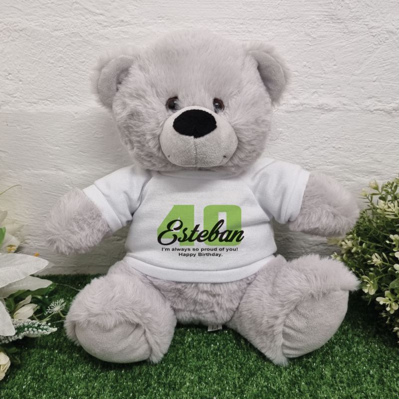 40th Birthday Bear Grey Plush 30cm