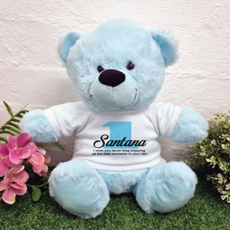 1st Birthday Bear Light Blue Plush 30cm