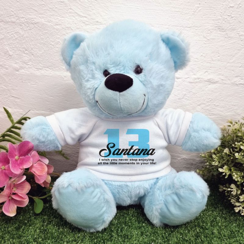 13th Birthday Bear Light Blue Plush 30cm