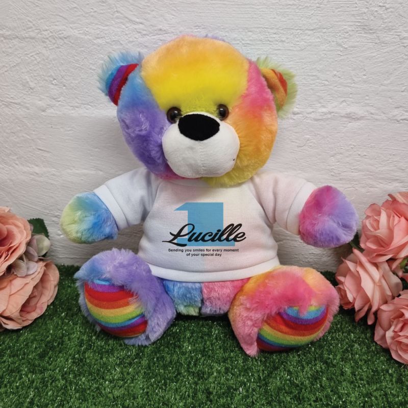 1st Birthday Bear Rainbow Plush 30cm