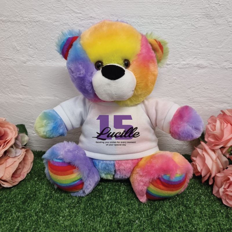 Personalised Birthday Bear Rainbow Plush 30cm