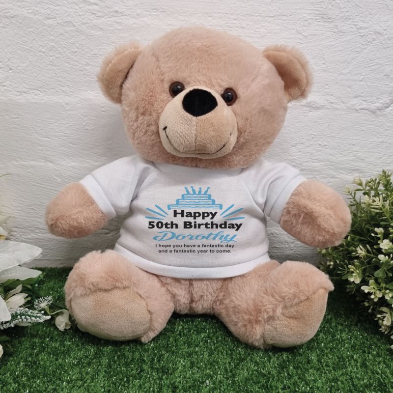 Personalised 50th Birthday party Bear Cream Plush 30cm