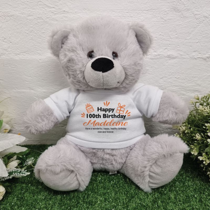 100th Birthday Bear Grey Plush 30cm