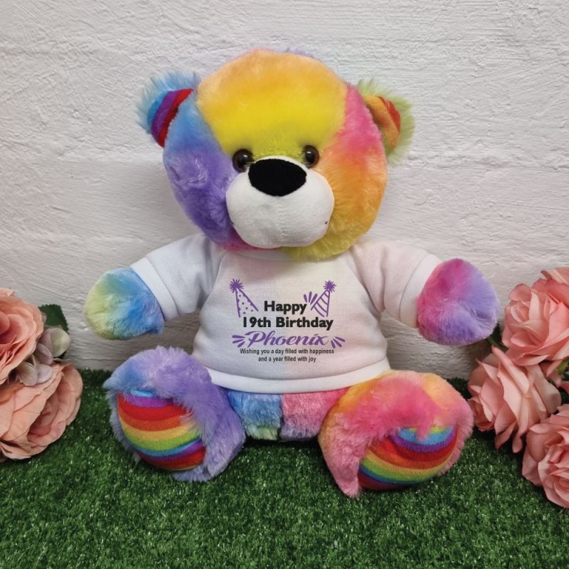 Birthday T-Shirt Teddy Bear Rainbow Plush 30cm