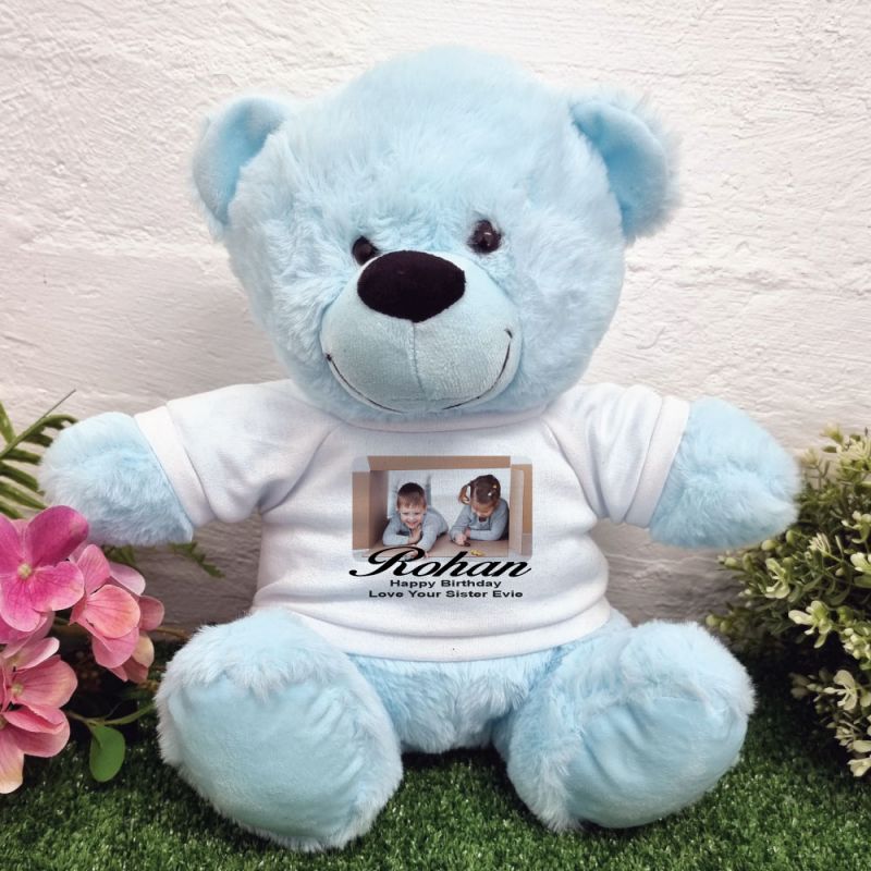 Personalised Photo Bear Light Blue 30cm