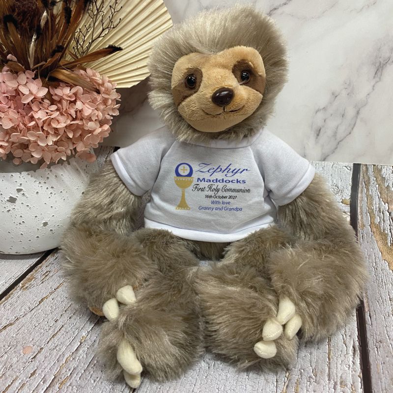 Holy Communion Sloth Plush with Personalised Shirt