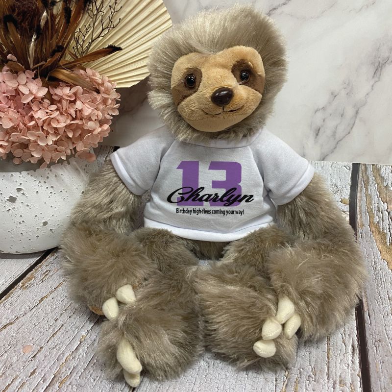 13th Birthday Sloth Plush with Personalised Shirt