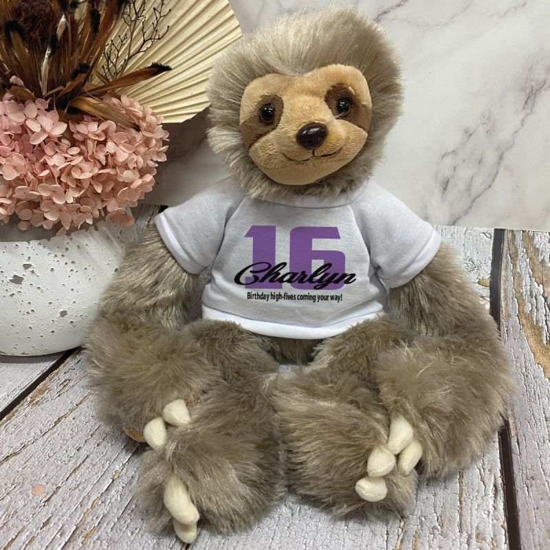 16th Birthday Sloth Plush with Personalised Shirt