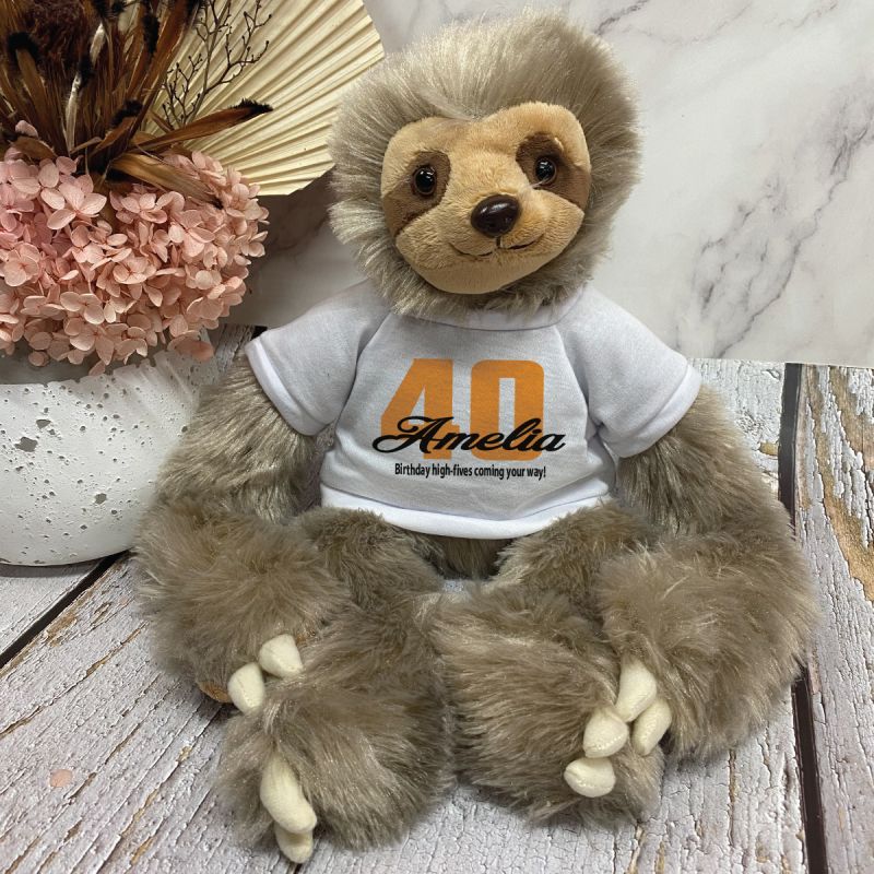 40th Birthday Sloth Plush with Personalised Shirt