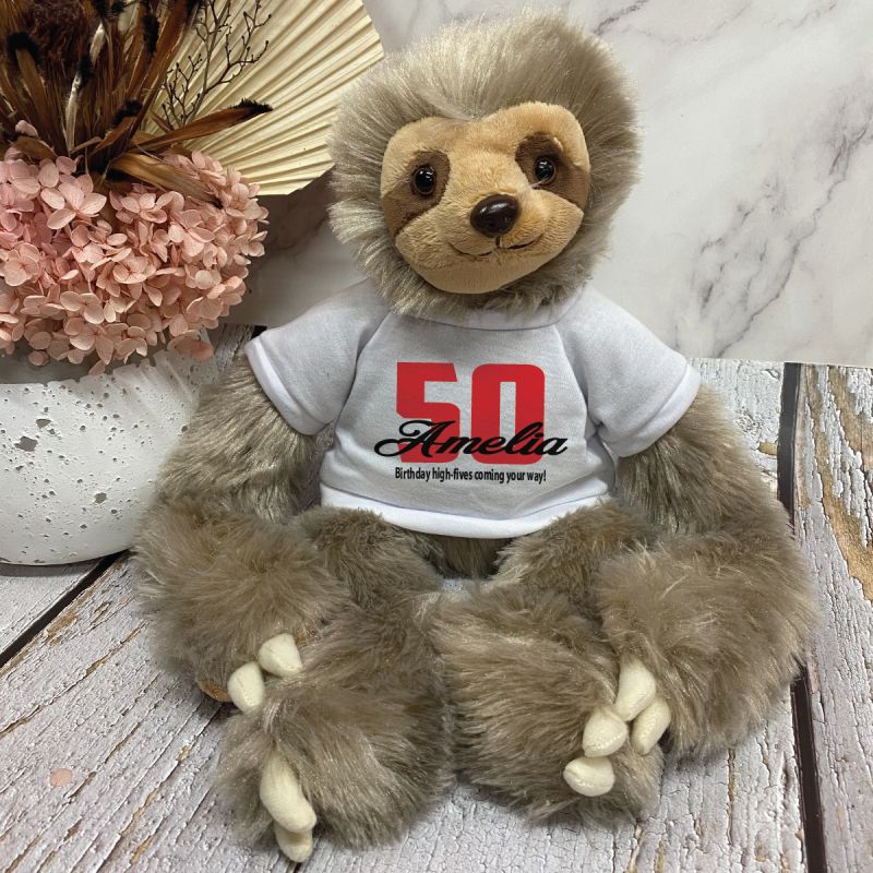 50th Birthday Sloth Plush with Personalised Shirt