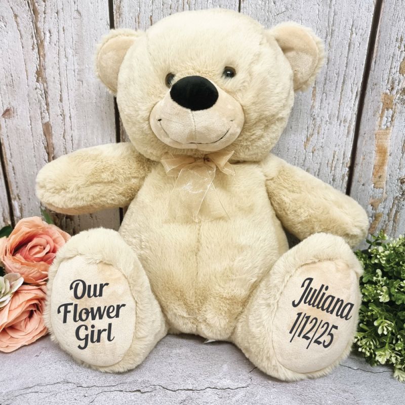 Personalised Flower Girl Teddy Bear 40cm Cream