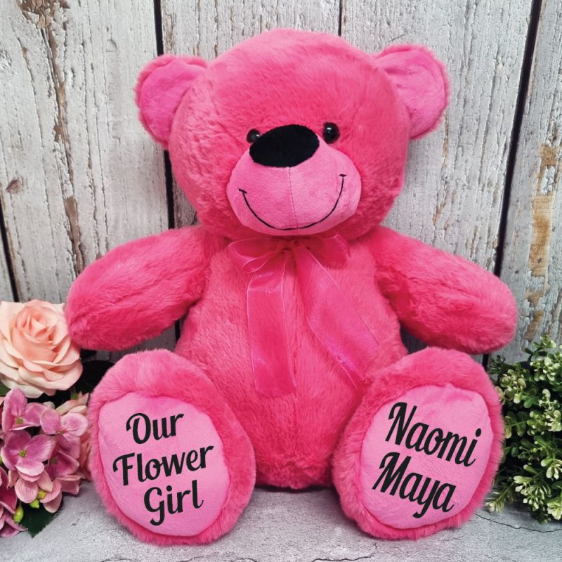 Flower Girl Teddy Bear  40cm Hot Pink Plush