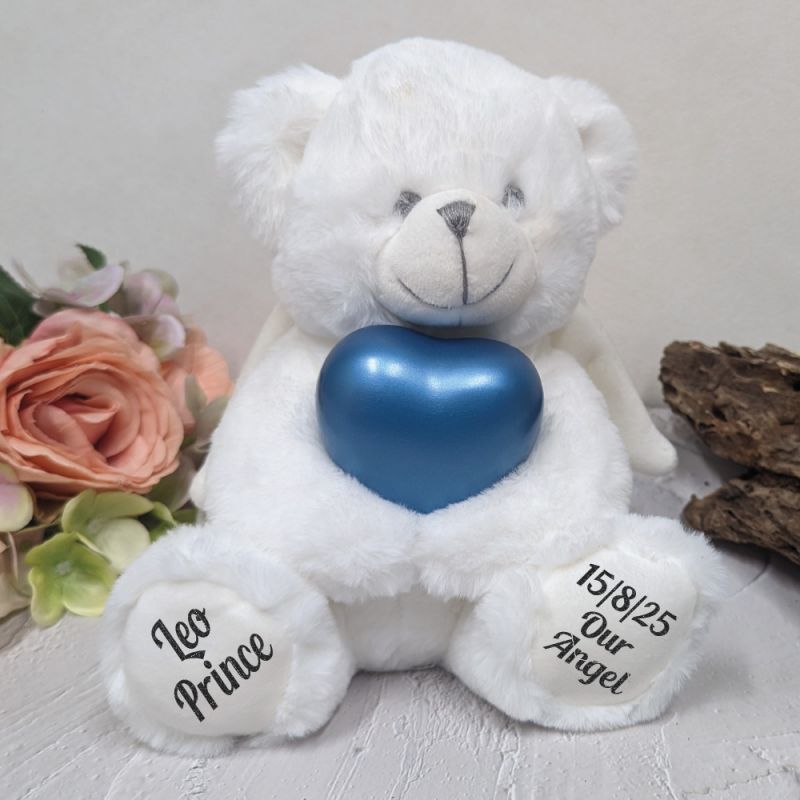 Angel Memorial Bear with Denim Heart Urn For Ashes