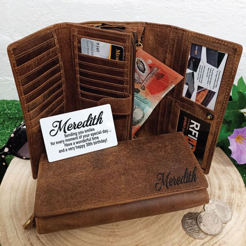 Personalised 30th Brown Leather Purse RFID
