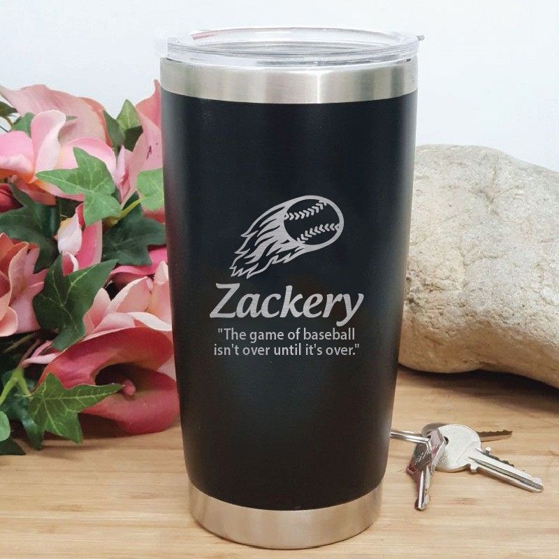 Baseball Coach Engraved Insulated Travel Mug 600ml Black