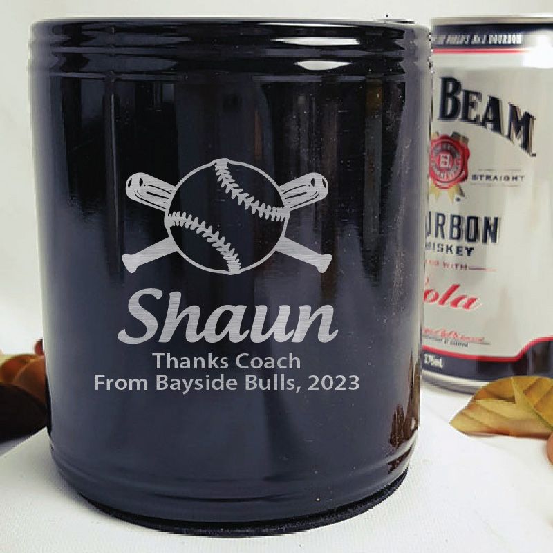 Soccer Coach Engraved Black Stubby Can Cooler Personalised Messag