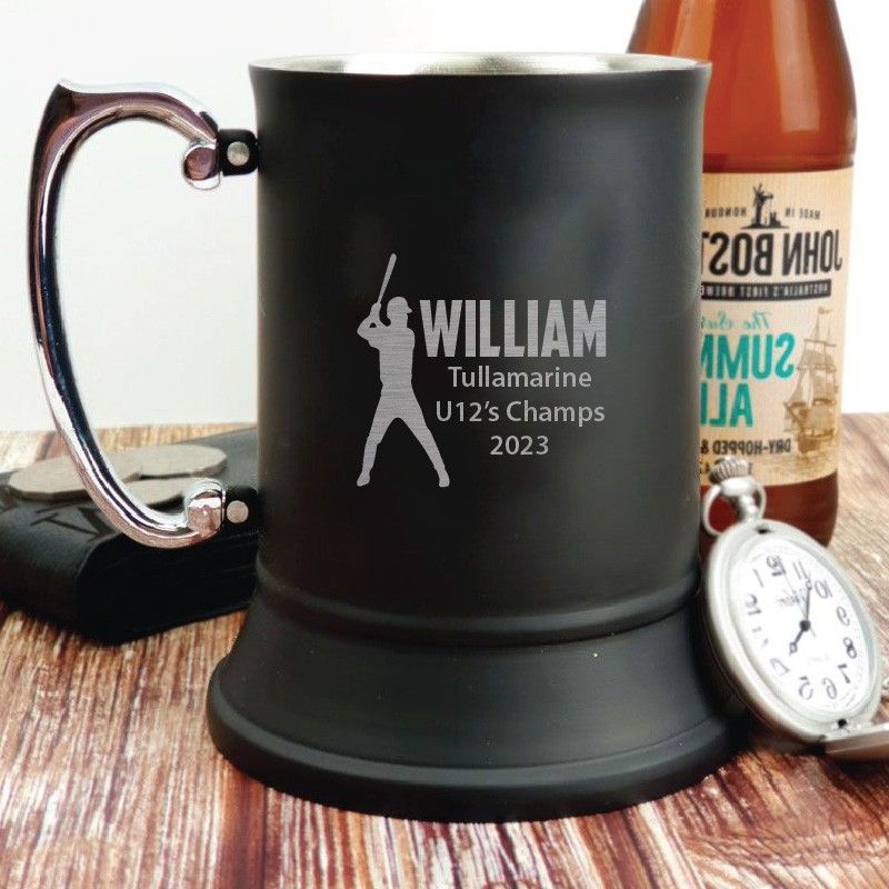 Baseball Coach Engraved Personalised Black Beer Stein Mug