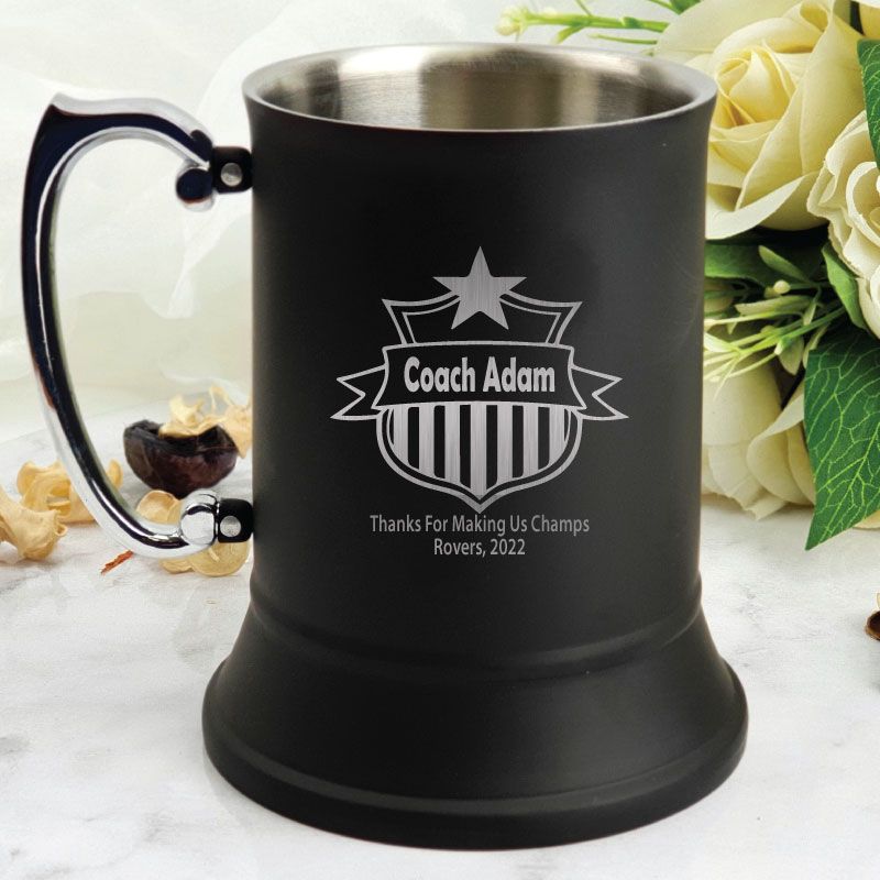 Coach Engraved Personalised Black Beer Stein Mug